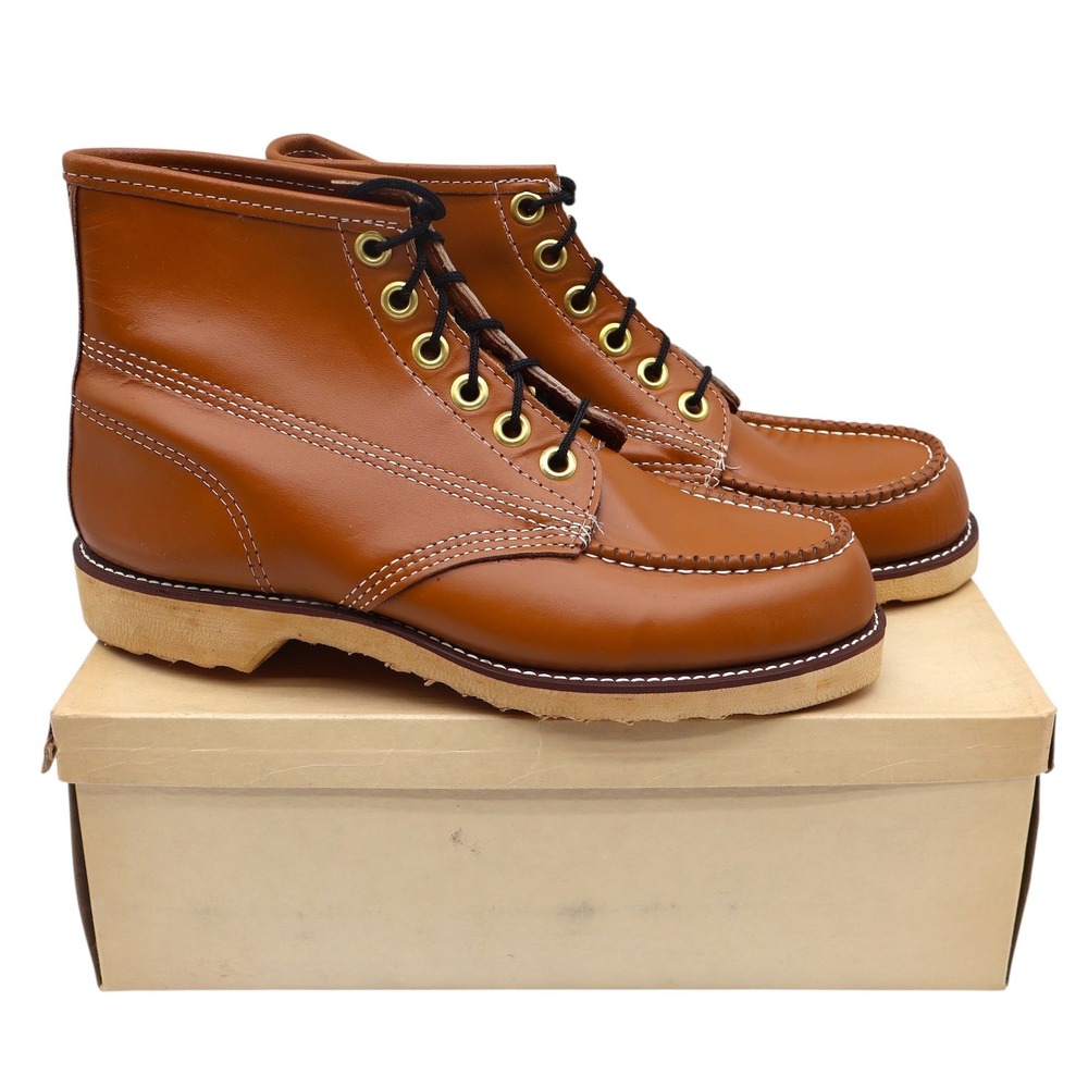 Cedar Crest Moc Toe Work Boots Mens 8.5M Vintage USA Brown Leather Deadstock